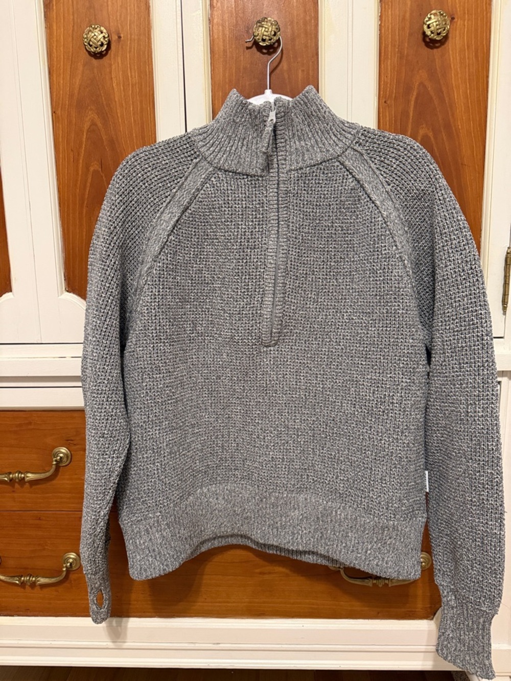 Aerie Cool Down Quarter Zip Waffle Sweater Medium Gray